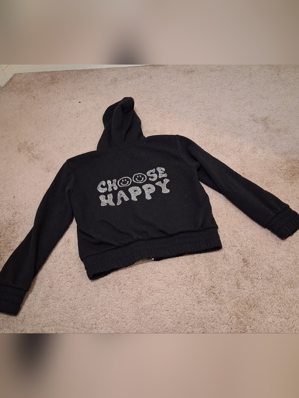 Choose Happy Black Hoodie with Glitter Graphic Angel Cult XS